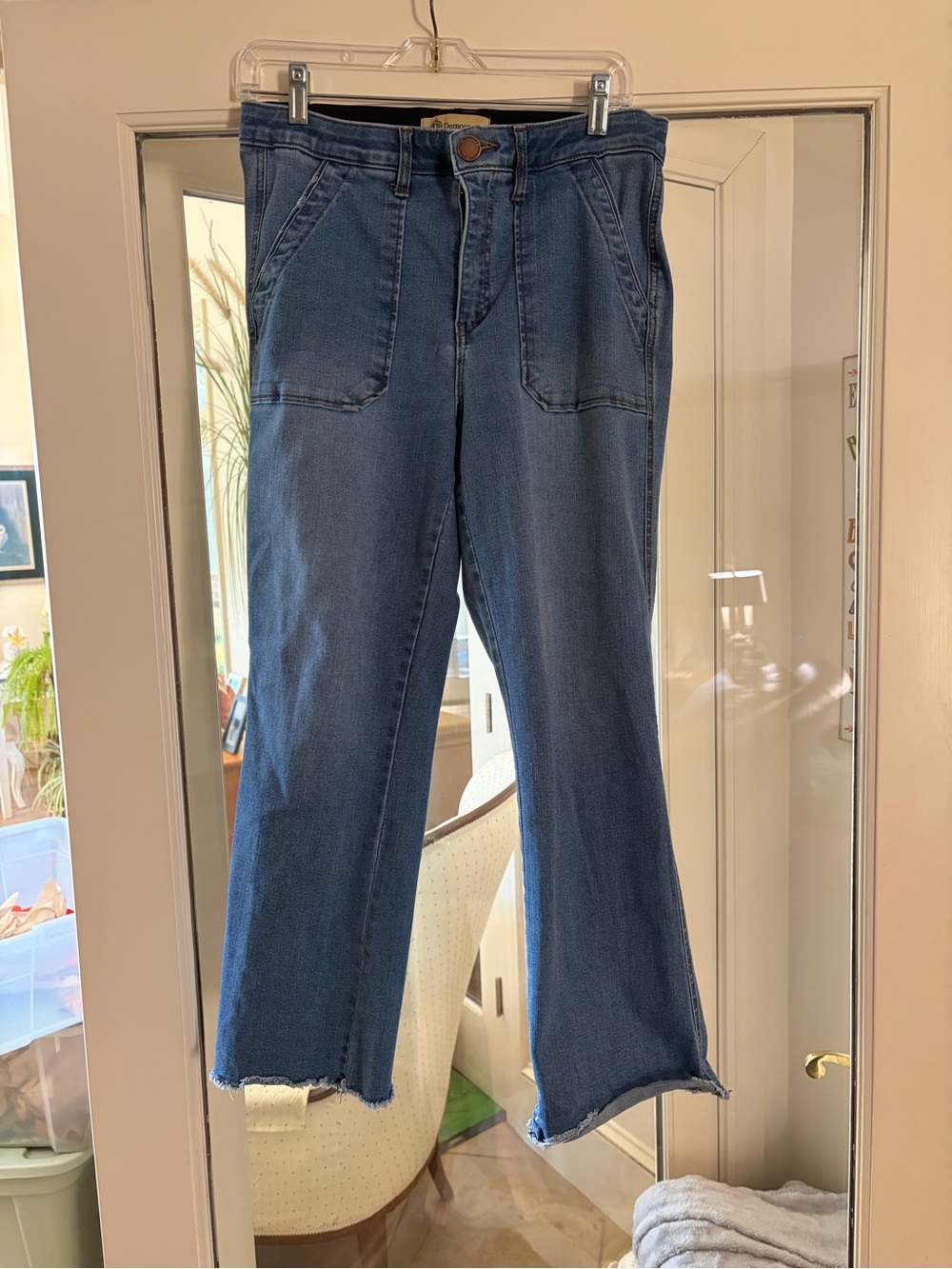 Democracy Mid-Blue Flare Jeans with Patch Pockets